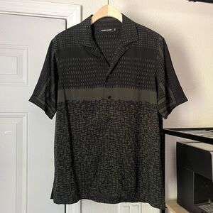 JONNY COTA dark forest olive army green rayon printed‎ short sleeve button up
